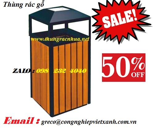 Thùng rác gỗ vuông có gạt tàn