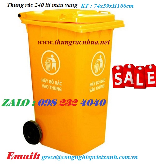 Thùng rác nhựa 240 lít màu vàng