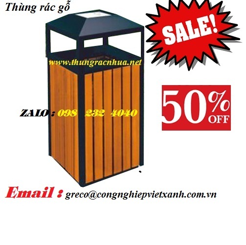 Thùng rác gỗ vuông có gạt tàn