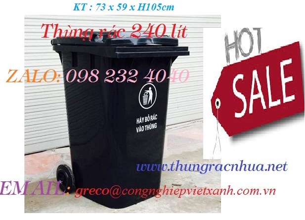 Thùng rác nhựa 240 lít màu đen