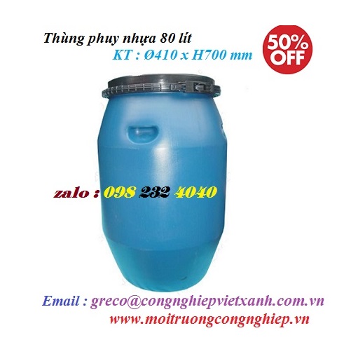 Thùng phuy nhựa 80 lít Ø410x700mm