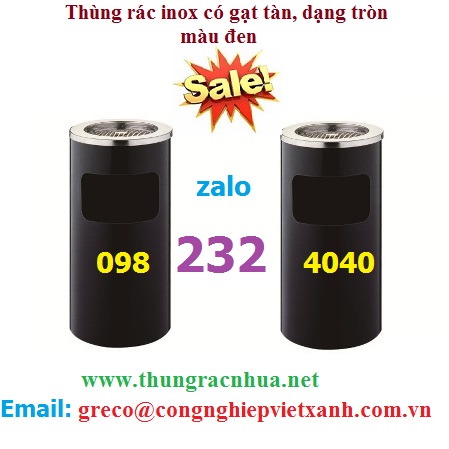 Thùng rác inox tròn màu đen có gạt tàn thuốc