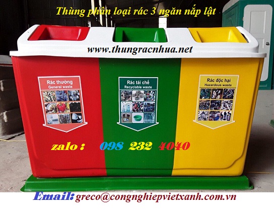 Thùng phân loại rác 3 ngăn