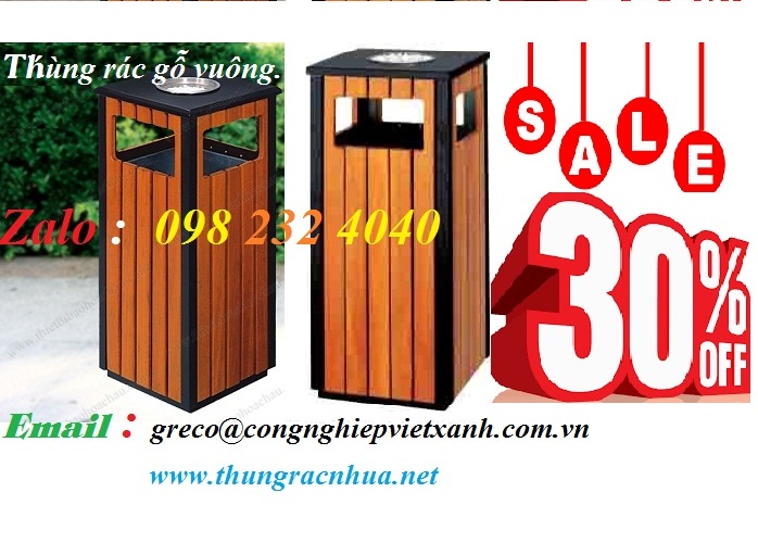 Thùng rác gỗ vuông