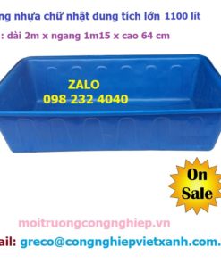 thùng nhựa chữ nhật 1100 lít dai 2m x 1m15 x cao 64