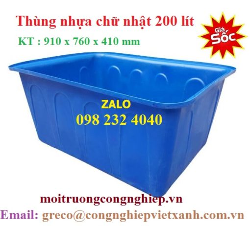Thùng nhựa chữ nhật dung tích 200 lít