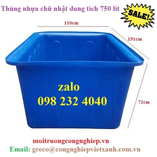 Thùng nhựa chữ nhật dung tích 750 lít