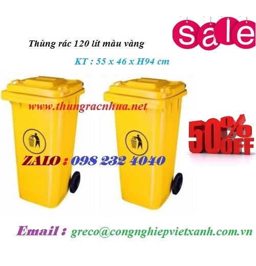 Thùng rác 120 lít màu vàng