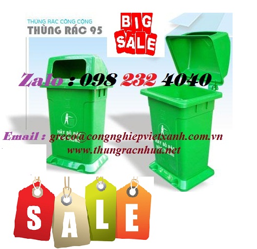 Thùng rác công cộng 95 lít nắp hở có đế