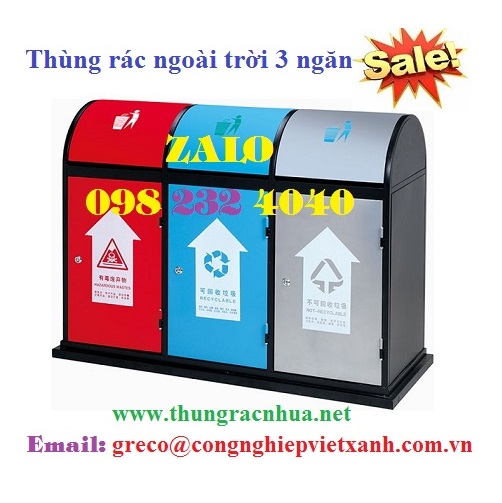 Thùng rác ngoài trời 3 ngăn