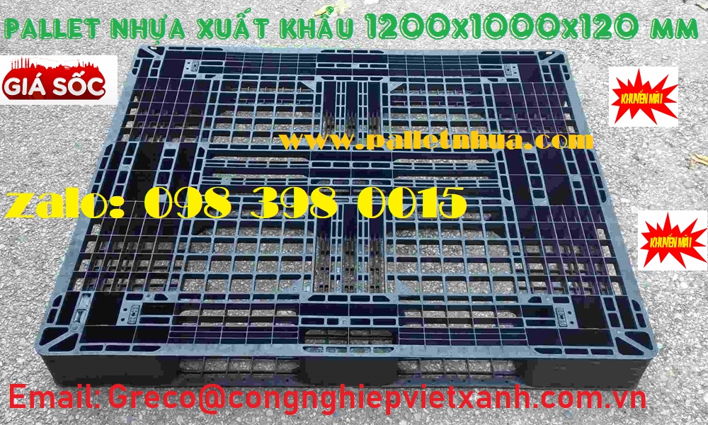 Pallet nhựa đen dùng trong xuất khẩu 1200x1000x120 mm