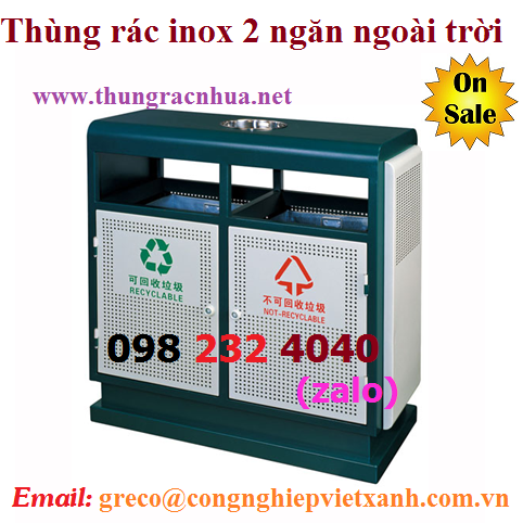 Thùng rác inox 2 ngăn ngoài trời