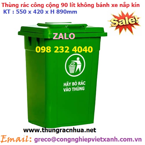 Thùng rác 90 lít nắp kín HDPE không bánh xe