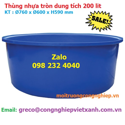 Thùng nhựa tròn dung tích 200 lít