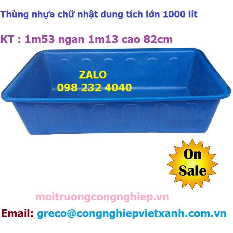 Thùng nhựa chữ nhật dung tích 1000 lít