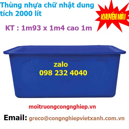 Thùng nhựa chữ nhật dung tích 2000 lít