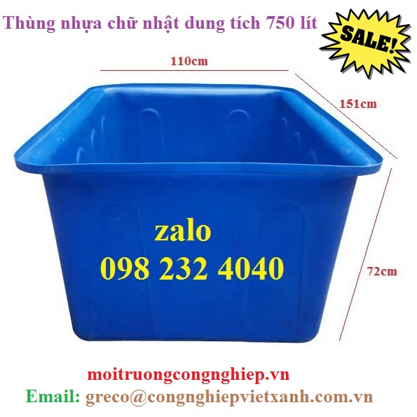 Thùng nhựa chữ nhật dung tích 750 lít