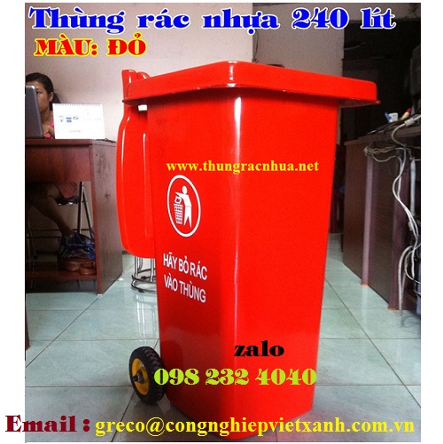 Thùng rác nhựa 240 lít màu đỏ